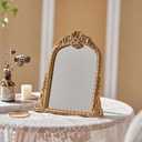Small Gold Vintage Mirror, Antique Arched Tabletop Makeup Mirror, Hand-Carved Frame, 11" x 11.2" for Bedroom, Living Room, Vanity