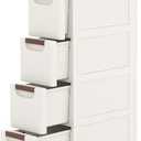 4 Drawers Slim Bathroom Storage Cabinet Dresser, Narrow Plastic Rolling Cart Organizer with Drawers, for Small Spaces, Kitchen, Laundry, Office, Bedroom, White