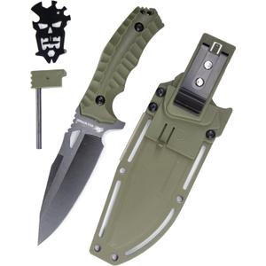 WT10 Fulltang Fixed Blade Survival Knife with Kydex Sheath, Stonewashed Blade Hunting Knife with Fiberglass Handle for Outdoor, Camping, Best Gift for Men (Green)