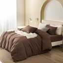 JIYUAN Queen Size Duvet Cover Set, 3-Piece - 100% Washed Cotton, Linen-Like Soft & Breathable with Zipper Closure, Includes 90x90 Inch Cover & 2 Pillowcases, Solid Chocolate Brown
