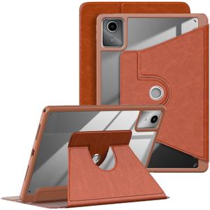 Case for Lenovo Tab M11 11 inch TB330FU Cases,with Hand Pen Holder,Clear Transparent Hard PC Back,360 Adjustable Swivel Tablet Cover, Auto Sleep/Wake,Brown