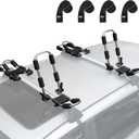 Leader Accessories Stainless Steel Folding Kayak Rack 4 PCS/Set J Bar Car Roof Rack for Canoe Surf Board SUP On Roof Top Mount on SUV, Car and Truck Crossbar with 4 pcs Tie Down Straps