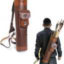 TOPARCHERY Traditional Shoulder Back Quiver Bow Leather Arrow Holder with Large Pouch Handmade Straps Belt Bag Brown