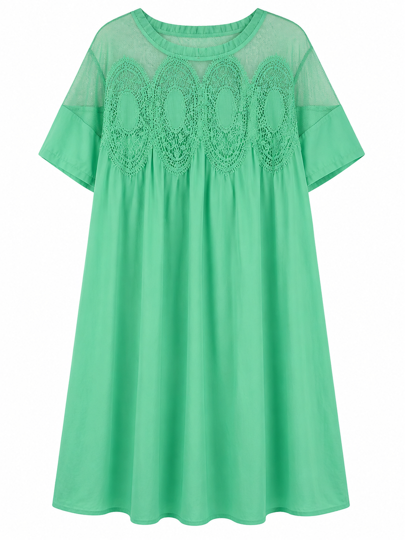 VATEAMI Womens Summer Lace Mini Babydoll Dress Ruffled Collar Short Sleeve Loose Mesh Swing Elegant Flared Sundress, Size: XL