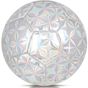 Size 4 Soccer Ball Glitter Pink - Kids Aged 4-6 6-8 8-12 Outdoors Sports Training Ball Recreation Playing Ball Teens Girls Children Youth Back to School Birthday (Silver)