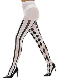 MANZI Halloween Checkered Tights Womens Striped Tights Patterned Clown Nylons Under Dress One Size