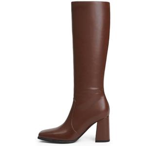 QIY Knee High Boots Women Chunky Heel Square Toe Tall Boots Women Heeled Size Zipper Long Boots, Size 8.5US