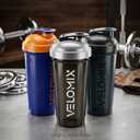 VELOMIX 3 Pack 28oz Protein Shaker Bottle for Protein Mixes, Blue/Black | 2x Wire Whisk, Leak Proof Shaker Cups for Protein Shakes, Stackable, Dishwasher safe, BPA free, Pre Workout and Fitness ready