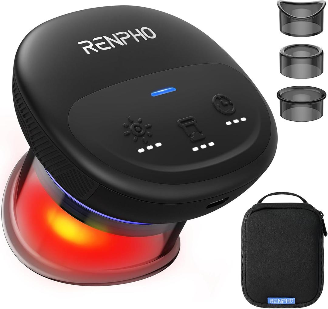 RENPHO Emberace Cup Smart Cupping Massager with 3 Suction Levels up to -55KPa and 850nm Infrared Heating, Mothers Day Gifts, Rechargeable Multi-Device Sync, 70 min Runtime, 3 Heads & Storage Pouch