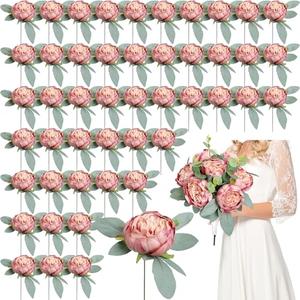 Scawim 50Pcs Artificial Peonies Flowers, 4’’ Dusty Pink Peonies Fake Flowers Heads for Table, Faux Silk Peony Arrangements for Wedding, Valentine, Engagement, Party, Coffee, Dining Decorations