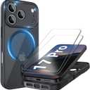 Cufelf Magnetic for iPhone 17 Pro Case(Compatible with Magsafe) Full Camera Protection,2+Full Coverage Screen Protector,Translucent Matte,Military Drop Protection Phone Case,6.3",Black