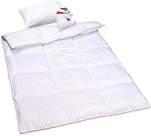 ZPECC Toddler Down Alternative Comforter, 39x47 Hypoallergenic Baby Blanket Quilt, Soft Breathable Lightweight All Season Kids Duvet Insert for Crib Stroller Cot Daycare, White Stripe