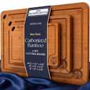 Pre-Oiled, Non Toxic 3-Piece Carbonized Bamboo Cutting Board Set, Eco-Friendly Wooden Chopping Boards for Kitchen with Hanging Hole, 500°F Carbonized Technology Charcuterie Serving Boards Deer & Oak, Large-3SET
