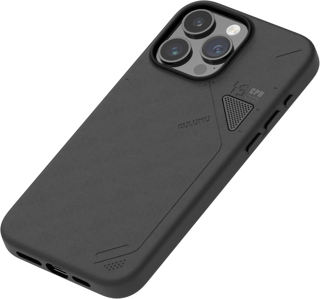 Aulumu A15 Vegan Leather for iPhone 15 Pro Magnetic Case [Unique Cooling Window] - Compatible with Magsafe [Metal Individual Buttons] - Black