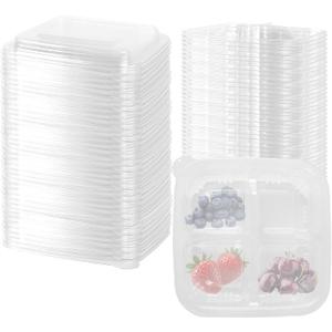 JAPCHET 70 Pack Clear Bento Snack Containers, 4 Compartment Plastic Snack Containers with Lids, Lunchable Food Storage Containers for Office, Work and Travel