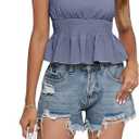 LYANER Women's V Neck Elastic Waist Pleated Ruffle Hem Sleeveless Strappy Crop Cami Top (Blue, XL)