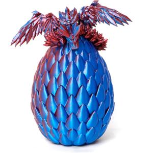 3D Printed Flying Dragon in Egg - Red Mix Blue - Surprise Easter Egg with Flexible Winged Dragon Inside, Mystery Beautiful Fidget Toy, Birthday Gift, Desk Figure Decor (Red Mix Blue)
