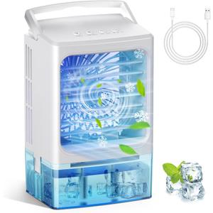 Portable Air Conditioners, 3 Speeds 2 Mist Modes Portable AC Unit with 900ml Water Tank,7-Color Lights Evaporative Cooler Blow Cold Air, Mini Car Cooling Fan for Bedroom RV Desk Office Indoor