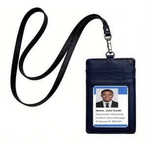 Genuine Leather Badge Holder Card Holder Cowhide Leather ID Badge Holder with Lanyard,2 Card Packs,Neck Lanyard Strap,Offices ID, School ID, Driver Licence Includes A Wrist Strap