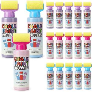 Eaasty 18 Pcs Roller Sidewalk Paint Set Washable Powdered Chalks Mix in Water Paint Rollers 3 Colors Kids Outdoor Art Toy for Driveway Sidewalk Chalkboard