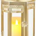 TRIROCKS Moroccan Candle Lantern16'' Gold Hexagonal Candle Holder with Tempered Glass Decorative Indoor Outdoor Ramadan Lantern for Living Room Garden Yard Patio Parties Events (Gold)