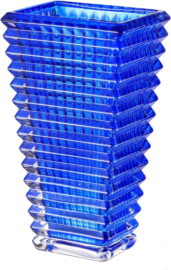 MCMCNCUIU Crystal Vase, Large Crystal Vases for Flowers, Blue Large Flower Vase, Modern Glass Vases for Living Room, Bedroom, Kitchen, Dining Table, Mantle, Wedding, 9 Inches