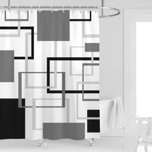 Black and White Shower Curtain 60''W x 72''L Grey Gray Modern Mid Century Geometric Checkered Art Abstract Design Artistic Simple Minimalist Men Cool Polyester 12 Pack Plastic Hooks