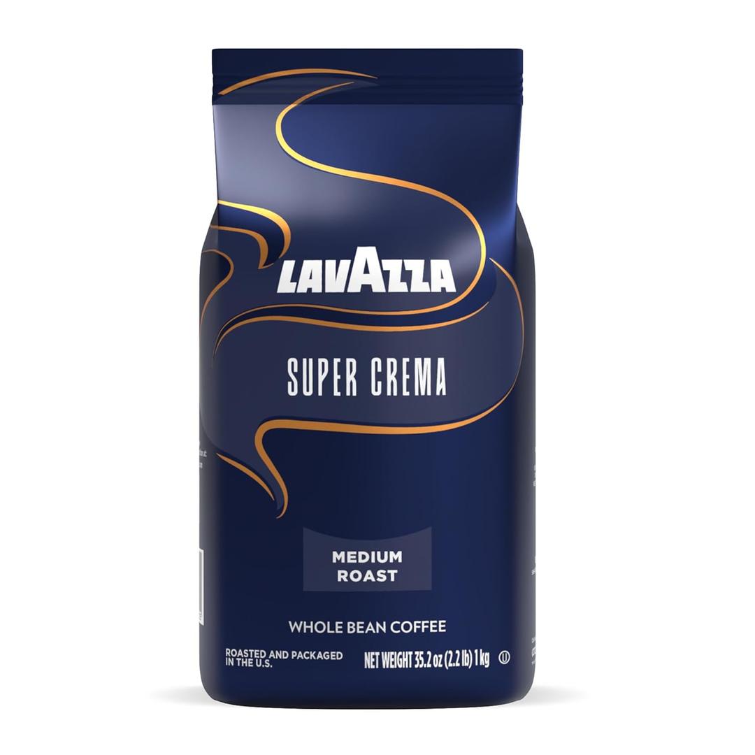Lavazza Super Crema Whole Bean Coffee, Medium Espresso Roast, Arabica and Robusta Blend, 2.2 lb Bag (Pack of 1), BBD: 06/30/2028