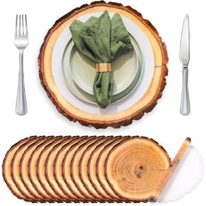 TaoBary 100 Pcs Disposable Wooden Slice Woven Paper Placemats Rustic Charger Round Place Mat Bulk Table Paper Placemat for Farmhouse Birthday Wedding Dinner Baby Shower Party Supplies (Wooden Slice), Large