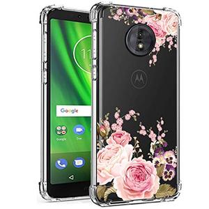 Ueokeird for Moto G6 Play Case, Floral Pattern Soft Flexible TPU Bumper Case with Rose Flower, Shock-Absorbent, Screen Protection Cover for Motorola Moto G6 Play roseflower