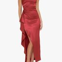 Hocuos Women's 2025 Summer One Shoulder Satin Split Maxi Dress Casual Elegant Wedding Guest Party Dresses Trendy M
