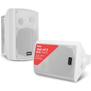 Pyle 6.5'' Marine Grade Waterproof Bluetooth Speakers with Built-in Amplifier, Indoor/Outdoor Use, Full Range Stereo, Aux Input, Rustproof Grills, Ideal for Patio, Pool, Home Audio, White