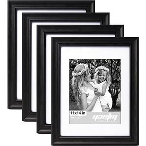 Yaetm 11x14 Picture Frame with Mat for 8x10 Set of 4, 1.4" Wide Molding & Distressed Black Photo Frames 11 x 14 with Tempered Glass for Wall Gallery, Home and Office, Wall Mount (4 pack, Black)