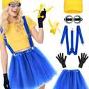 MEEZY 5 Pcs Yellow Halloween Costume Accessories Women Beanie Tutu Skirt Suspenders Goggles Cosplay Dress Up Supplies (Adult)