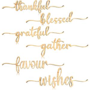 12 Pieces Thanksgiving Wood Word Cutout Joyful Merry Thankful Grateful Blessed Peace Gather Word Sign Rustic Thanksgiving Plate Cutout Signs for Home Party Table Decoration (Fresh Style)