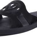 ONCAI Slides for Womens,Flat Dressy Square Toe Summer Beach Sandals for Woman with Comfortable Non-slip Rubber Soles, Size 7, All-black 