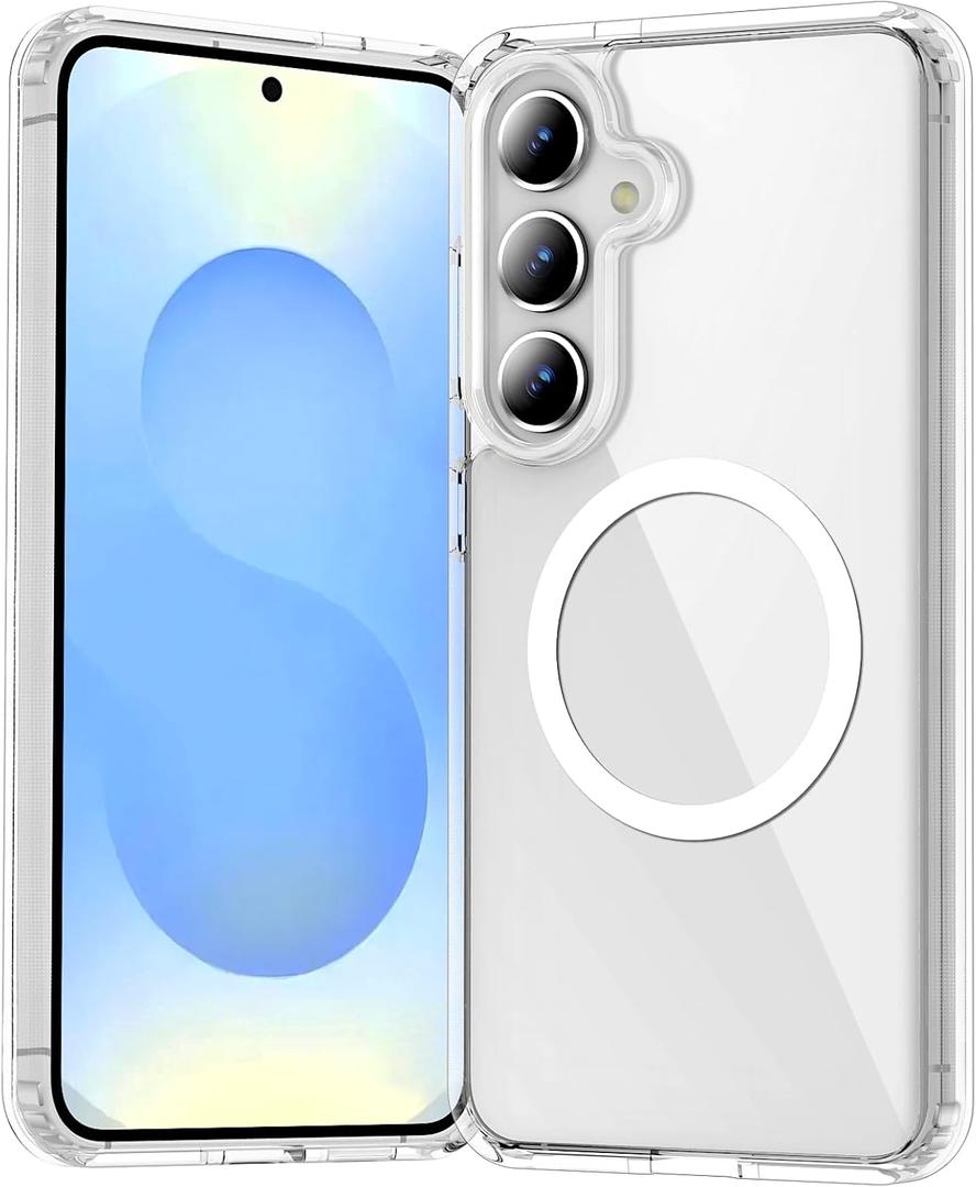 Temdan for Samsung Galaxy S25 Case Clear, [Wireless Charging][Anti-Yellowing][Military-Grade Protection] Shockproof Slim Magnetic Phone Sleeve Case for Samsung Galaxy S25, Transparent