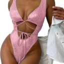 Womens Rave Wear One Piece Bodysuit Snakeskin Print Sexy Leg Rings Swimsuit for Festival Dance Rave Clothing (Small, Shiny Light Pink)