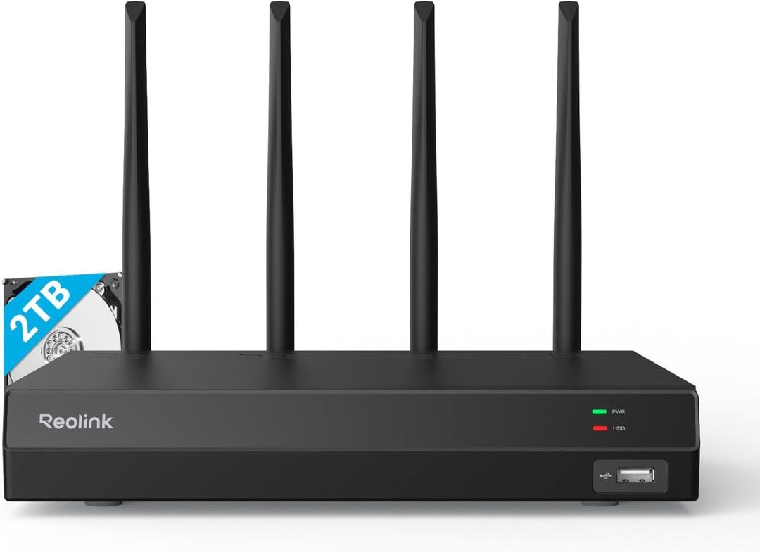REOLINK 4K 16CH WiFi NVR with Wi-Fi 6 and 2.4/5 GHz Dual-Band WiFi, Built-in 2TB HDD, Support 16MP/12MP/8MP/5MP/4MP Reolink Cameras, 24/7 Recording Home Security Camera System, Not PoE Ports, RLN12W (Black)