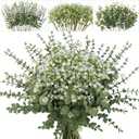 lovemoon Mixed Greenery Artificial Eucalyptus Stems, Baby Breath Artificial Flowers Bulk and Eucalyptus Leaves for Wedding Bouquets Home Office Floral Decor (100, Green and White)