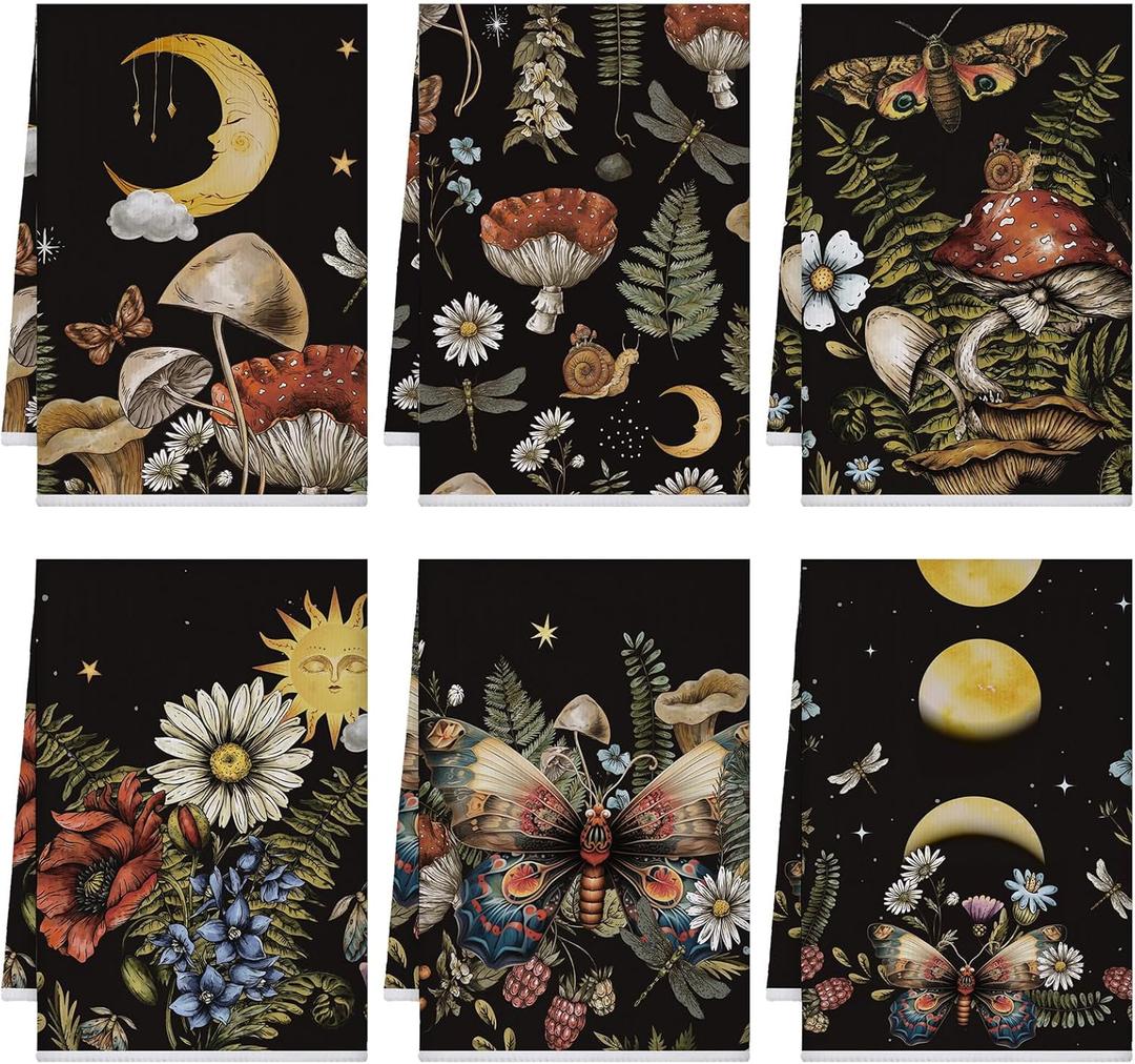 Bencailor 6 Pcs Retro Kitchen Towels 15.7 x 23.6 Inch Farmhouse Vintage Hand Towels Decorative Absorbent Dish Cloth for Bathroom Decor for Cooking Baking Cleaning(Retro Color,Boho)