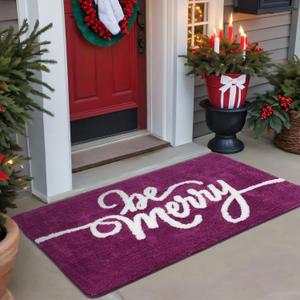 48 x 30 Inch Christmas Bathroom Rug Large Extra Soft Absorbent Bath Mat Purple Non Slip Bath Rug Be Merry Holiday Xmas Home Decor for Indoor, Living Room, Bedroom
