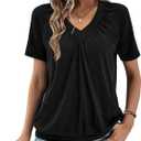 Gihgoew Summer Tops for Women 2025 Shorts Sleeve Womens Tops,V Neck Soft Casual Loose Fit Ruched Top T Shirts Tee Clothes (Large, Black)