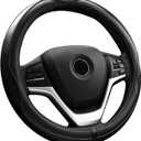 Valleycomfy Steering Wheel Covers Universal 15.75 inch - Genuine Leather, Breathable, Anti Slip & Odor Free (Black with Black Lines, L(15" 1/2-16"))