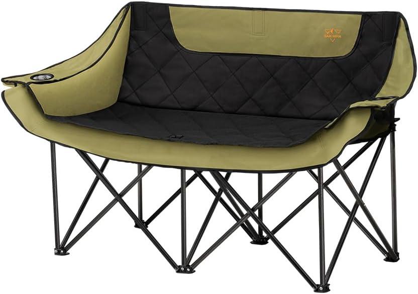 SAN HIMA Double Camping Chair, 40.7" Camping Couch, Padded Folding Loveseat, Green 