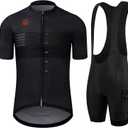 GCRFL Men's Cycling Jersey Sets Road Bike Jersey Riding Shirts Lightweight, Bib Shorts with Pockets Padded (Black), XL