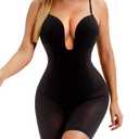 Decorus Women's Backless Shapewear Tummy Control Shaping Low Back Full Deep Plunge Strapless Bodysuit Mid Thigh Control Body Shaper for Women Black, Medium