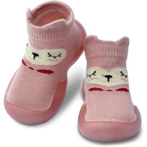 2 x Baby Shoes Boys Girls First Walking Shoes Non Slip Soft Sole Sneakers Toddler Infant Babygirl Sock Shoes (Pink)