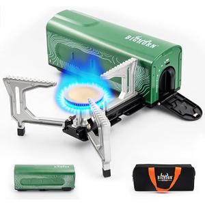 BIG HORN OUTDOORS Butane Camping Stove, Portable Folding Gas Burner with Carry Bag for Camping, Emergency Use and Outdoor Cooking