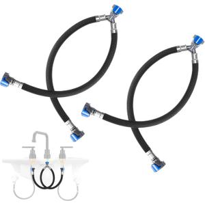 2 Pcs 12 Inch Quick Connect Water Hose Faucet Supply Lines Hot & Cold Water Mixer Line Replacement V-shape Widespread Bathroom Sink Faucet Y Hose with Snap-in Fast Lock Pipe(Black Blue)